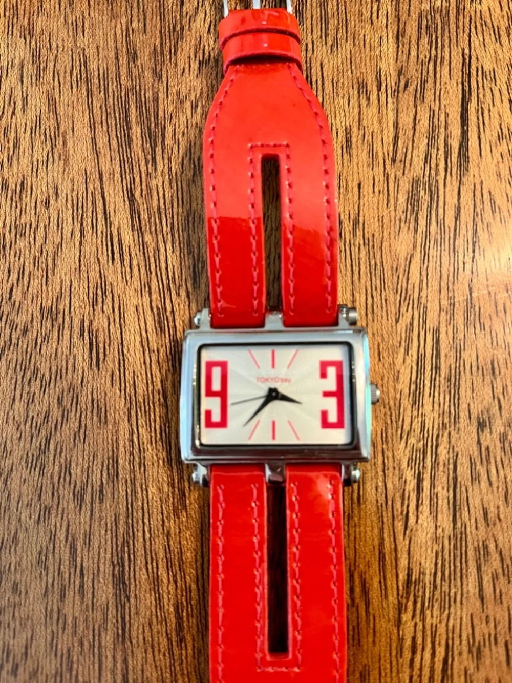 TOKYObay Tram Collection Y2K Red Patent Leather Cuff Watch